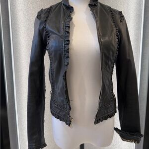 Genuine leather jacket with leopard lining